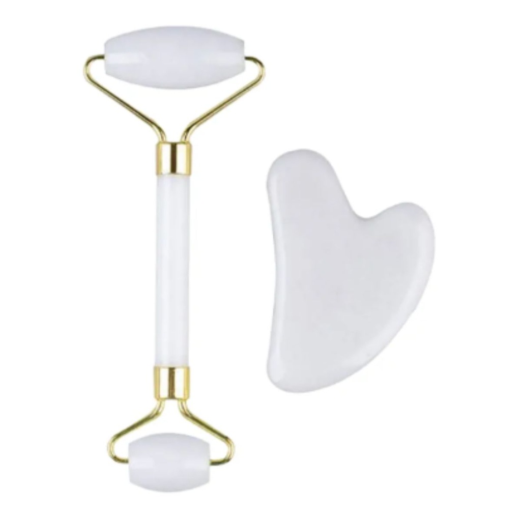 Gua sha y Roller Jade Blanco Masajeador Facial