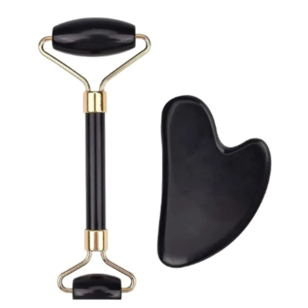 Gua sha y Roller Negro Masajeador Facial