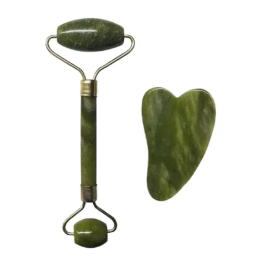 Gua sha y Roller Masajeador Facial Piedra de Jade