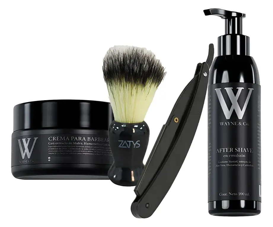 Kit para Afeitar Crema Afeitar, Emulsión Post, Brocha y Navaja