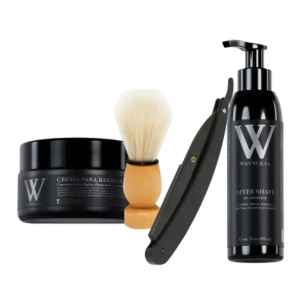 Kit para Afeitar Crema Afeitar, Emulsión Post, Brocha y Navaja