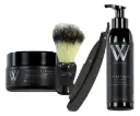 Kit para Afeitar Crema Afeitar, Emulsión Post, Brocha y Navaja