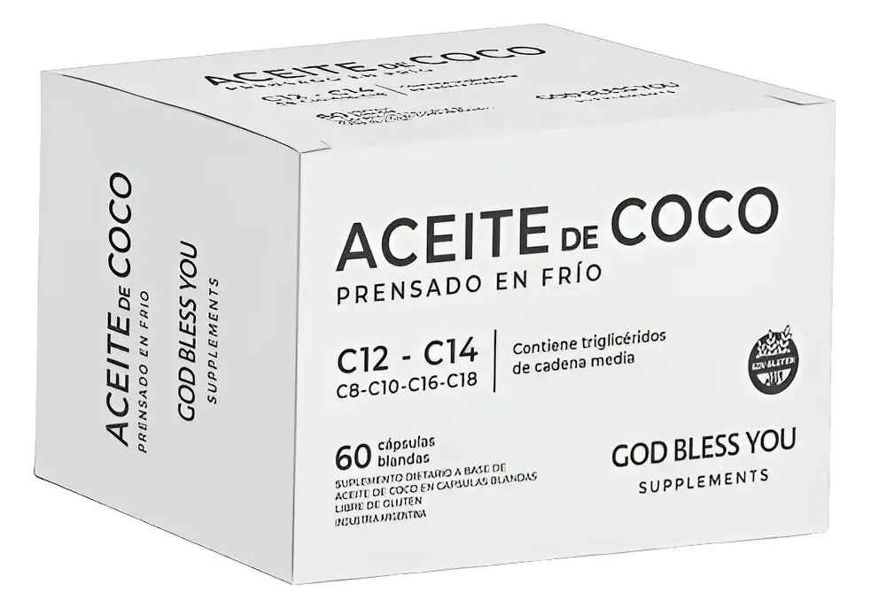 Aceite de Coco Prensado en Frío (Virgen) 60 Cápsulas Blandas