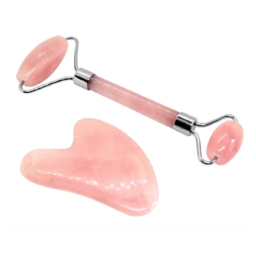 Gua sha y Roller Masajeador Facial Jade Rosa