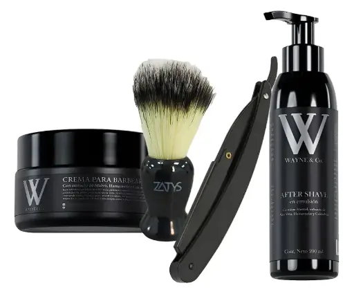 [KWE04] Kit para Afeitar Crema Afeitar, Emulsión Post, Brocha y Navaja