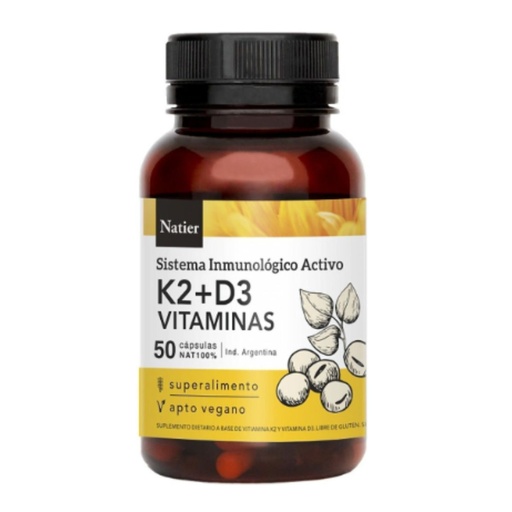 [7798121273191] Cápsulas Vitamina K2 + D3 Huesos y Dientes Sanos Natier